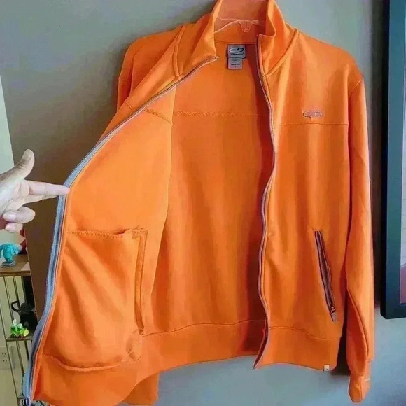 Champion Mens Size S Full Zip Up Mock Neck Athletic Jacket Orange Long Sleeve - Picture 3 of 11
